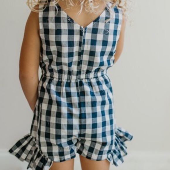 Pink Gingham Print Bow Tie Ruffle Hem Cotton Romper - Picture 7 of 7